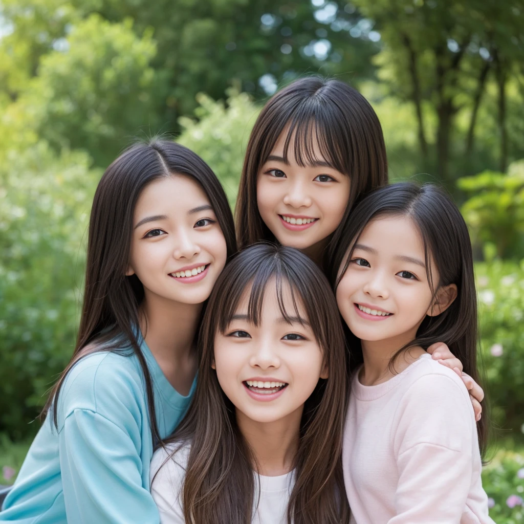 "Family photo、25-year-old mother、6-year-old daughter、Both of them are smiling, showing their teeth、Outdoor Setting、Nature background、Warm lighting、Bright expression、Casual clothing、Vibrant colors、Very detailed、Close-up" "(オクタンRender、Render、drawing、anime、Bad photos、Bad photos撮影:1.3)、(Worst quality、low quality、Blur:1.2)、(Bad teeth、Deformed teeth、Deformed lips)、(Bad Anatomy、Bad ratio:1.1)、(Deformed iris、Deformed pupil)、(Deformed eyes、Bad Eye)、(Deformed face、Ugly Face、Bad face)、(Deformed Hand、Bad move、Fused fingers)、Pathological、Disconnect、mutation、Malformation"