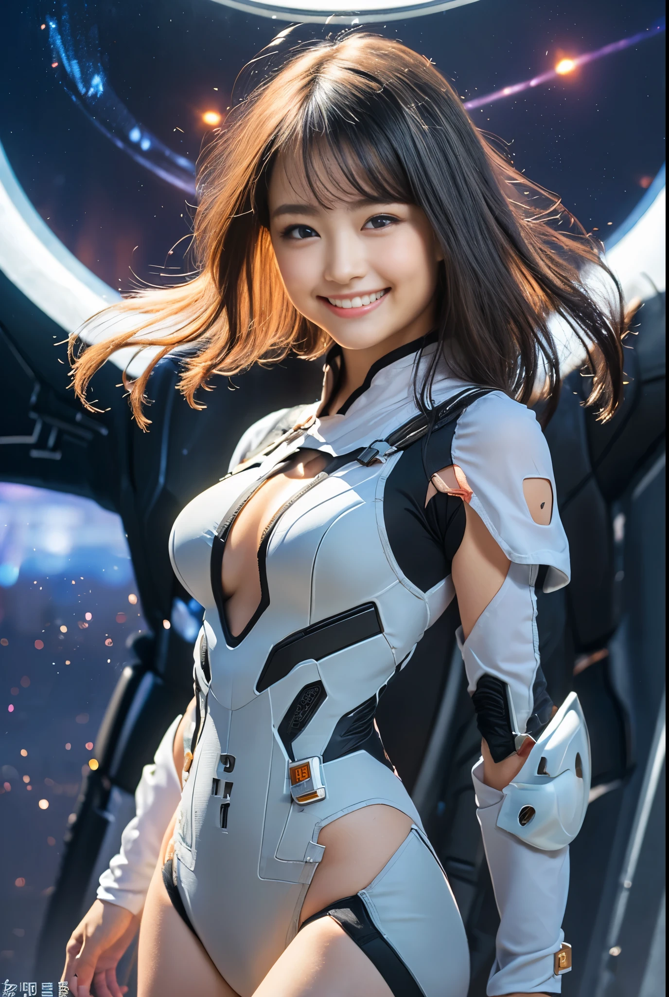 (8K、Raw photography、Highest quality、masterpiece:1.2),(Black Hair、Dark Eyes:1.9),(Plug Suit:1.6)、View your audience,Viewed from the front,White skin,(:1.4)、(Tight waist:1.6)、(Clothes that accentuate the shape of the breasts:1.0)、(Big Breasts :1.3)、Slim figure、Ultra-high resolution,beautiful,beautiful fece,(One person、No background:1.9),whole bodyボディー,Japanese women,(reality的:1.37)、Photon Mapping,reality、(Baby-faced and cute: 1.4)、(Cute Smile: 1.8)、(Round face: 1.8)、Radio City、Physically Based Rendering、Depth of field rally background、photograph, (I can see your knees、Thigh close-up:1.8),(:1.6),whole body、Great quality