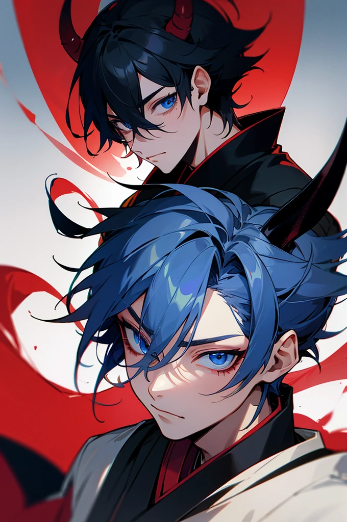 Teen, male, Japanese Background, Demon, Demon Skin, Dark blue eyes