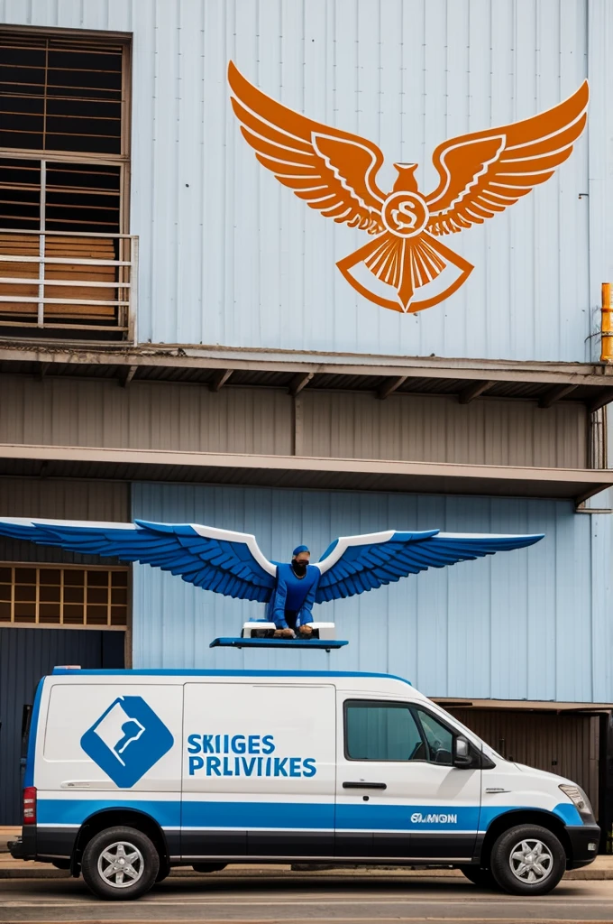 A logo for a package delivery company in El Salvador with wings