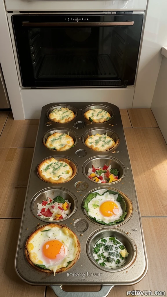 Egg Muffins**
**Ingredients**: Eggs, spinach, bell peppers, cheese, bacon
**Instructions**: Whisk eggs and mix with chopped spinach, bell peppers, and cheese. Pour into muffin tin, add a piece of cooked bacon, and bake at 350°F for 20 minutes. Store in the fridge and reheat in the morning.