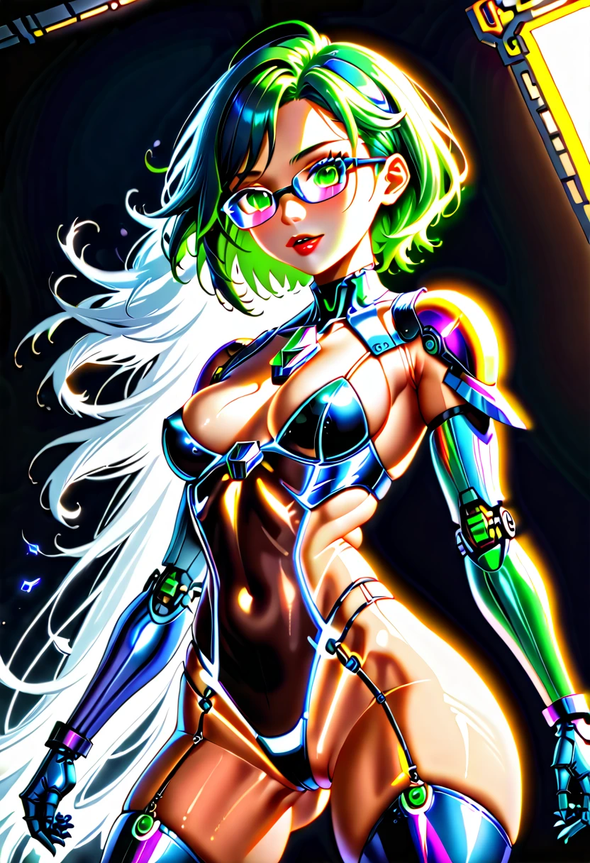 Arafed a picture of a human female spy, wearing dark suit, wearing ((mecha glasses: 1.5))exquisite beautiful female, blond hair, short crop hair, green eyes, glasses has intricate mechanical part in it, high society gala event background, (Masterpiece: 1.5),  Vibrant, Ultra-high resolution, High Contrast, masterpiece:1.2, highest quality, Best aesthetics), best details, best quality, highres, ultra wide angle, 16k, [ultra detailed], masterpiece, best quality, (extremely detailed),