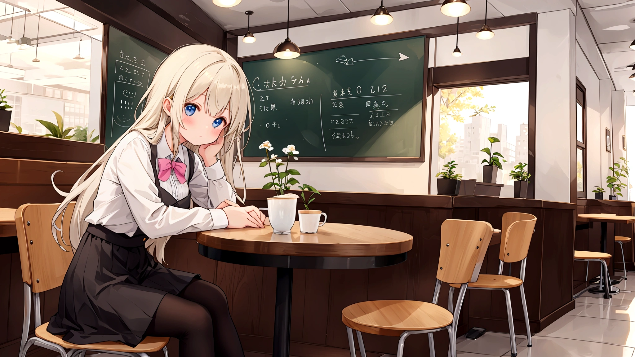 Cute girl studying alone in cafe