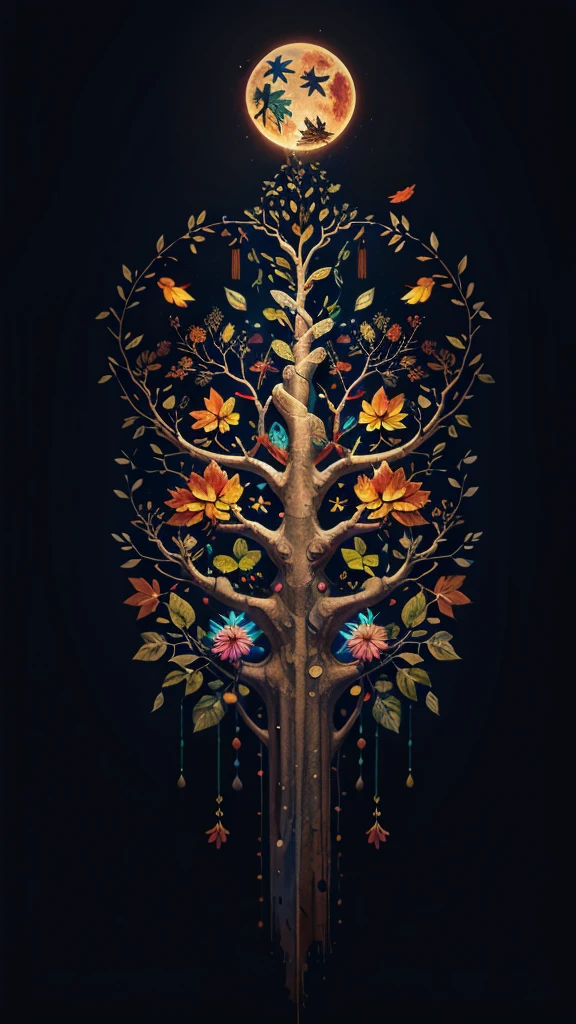 circular tree,four seasons,spring,summer,autumn,winter,leaves,roots,branches,trunk,ornate border,decorative,digital illustration,artwork,movement,time,swirling background,dark background,vibrant colors,natural,life cycle,growth,change,nature,life,peace,harmony,spirituality,symbolism,digital art,illustration,painting,graphic design,art,design,digital media,online art,visual art,fine art,fantasy