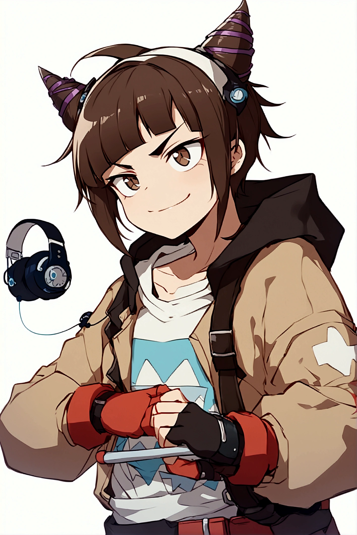 juri han, work of art, black hair, hair horns, black alan walker hoodie, black leggings, black punk boots, black fingerless gloves,evil smile, graffiti
