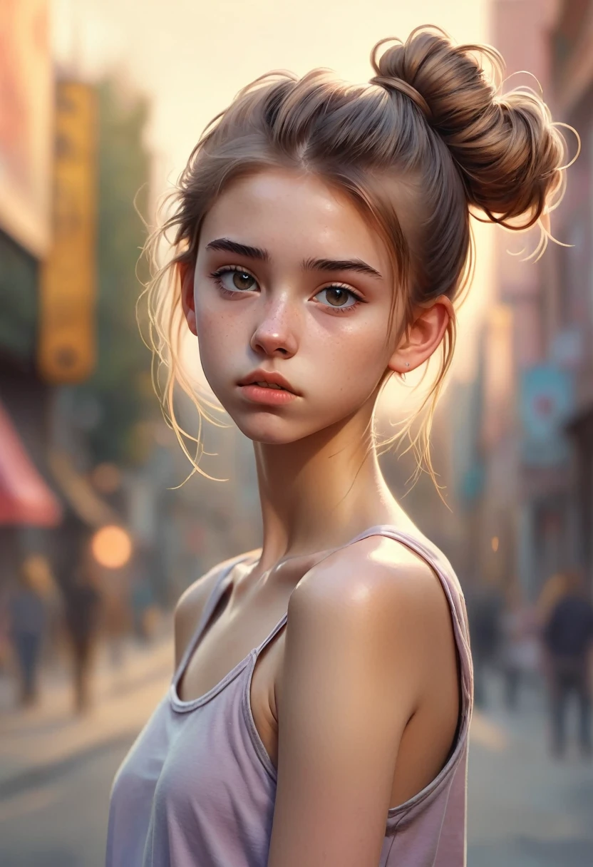 (Cinematic photo: 1.3) From (really: 1.3), (comfortable: 1.3) Beautiful 18 year old girl, (difficult messy bun of light brown hair), высокодеталFromированная текстура кожи, skinny shoulders, realistic texture кожи, looks straight into the camera, (looks at the viewer), pout, pastel, Shine, Dramatic, Dreamy, pastelный цветочный сад, Thin, skinny, gentle, Высокая деталFromация, difficult, digital painting, Fantasy theme,skinny , bare belly, Fantasy concept art , Fantasy Characters, Beautiful teenage girl, Perfect body, highly detailed full-length shot, Dreamy, pastel, watercolor, strange, gentle, highly detailed texture, realistic texture, digital painting, высокодеталFromированная фотография (art deco: 1.3), (ФотореалFromм: 1.3), (Классический реалFromм: 1.3), (Fujifilm Superia: 1.3), Natural, golden hour light