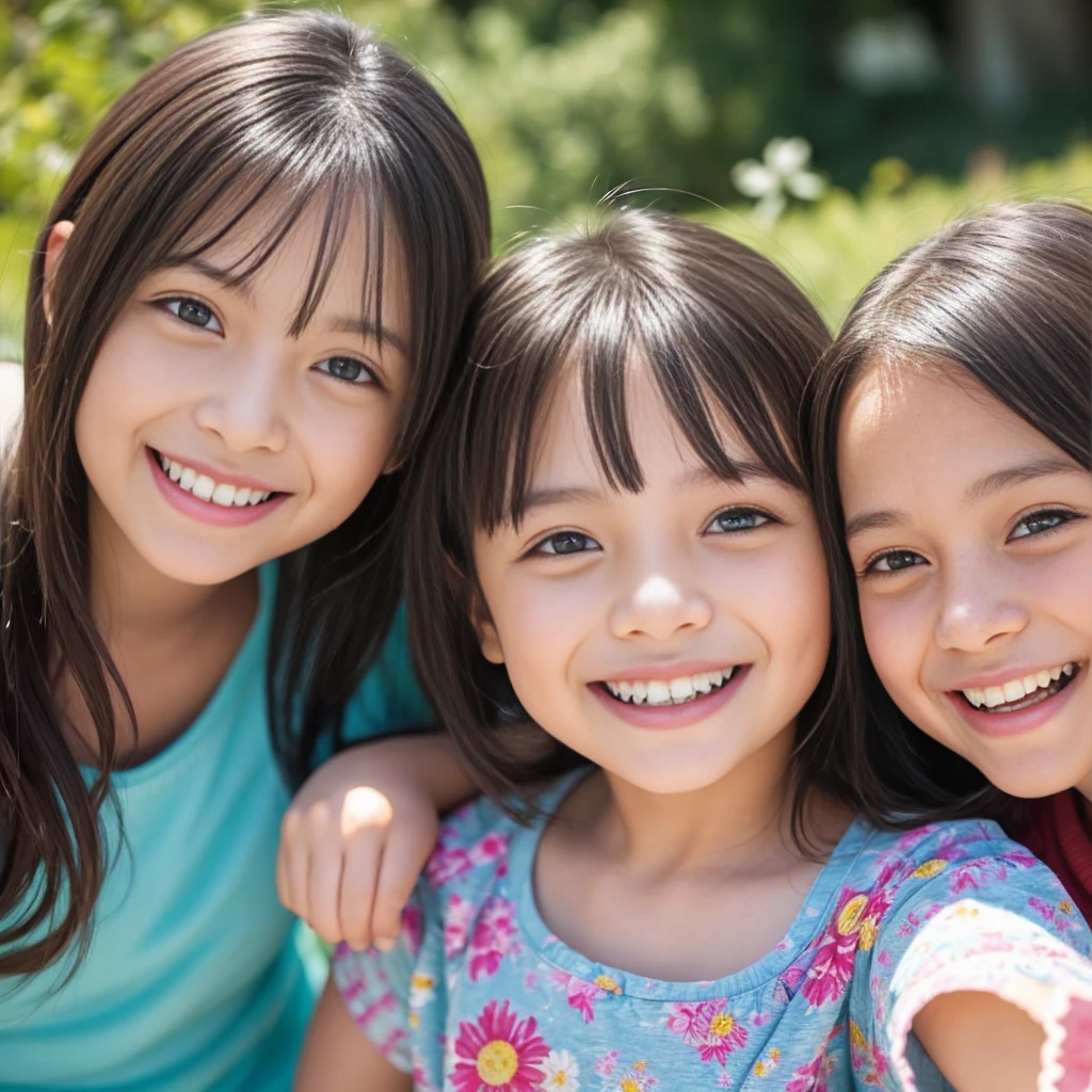 "family photo, 25-year-old mother, 6--old ghter, both showing teeth while smiling, outdoor setting, natural background, warm lighting, cheerful expressions, casual clothing, vibrant colors, highly detailed, closeup"　"(octane render, render, drawing, anime, bad photo, bad photography:1.3), (worst quality, low quality, blurry:1.2), (bad teeth, deformed teeth, 