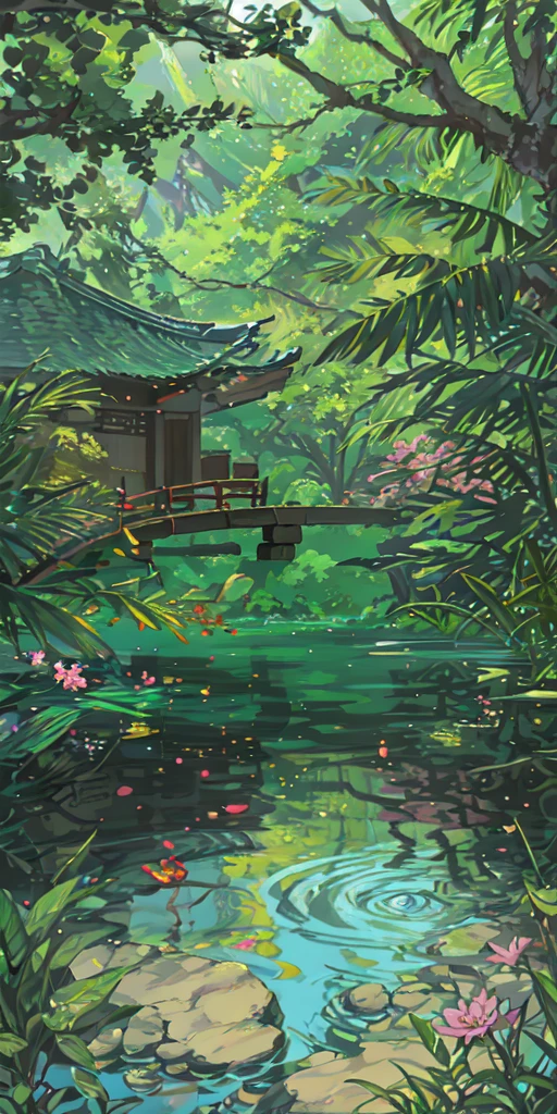 Chinese ancient times, spring, jungle, lake, cave, waterfall, tree, meadow, rock, deer, hot spring, water vapor, (illustration: 1.0), epic composition, realistic lighting, HD details, masterpiece, best quality, (very detailed CG unified 8k wallpaper)