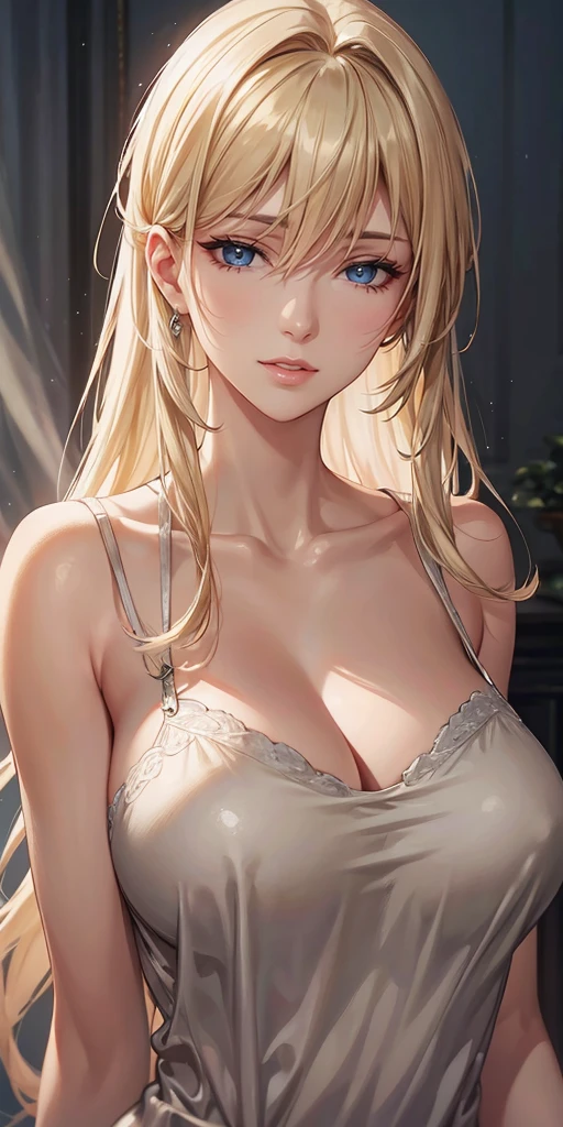 Realistic, Elegant mature woman, blue eyes, blonde hair, soft light, high detailed, 4k resolution, high quality, beautiful cg