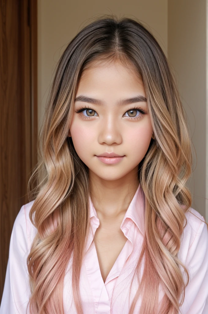 Drawing graduation girl white skin long wavy hair honey colored eyes pink cheeks 