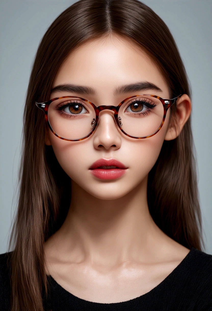 a girl wearing glasses, beautiful detailed eyes, beautiful detailed lips, extremely detailed face, longeyelashes, intricate hairstyle, delicate facial features, soft lighting, warm color tones, cinematic composition, digital painting, highly detailed, 8k, ultra-detailed, (best quality,4k,8k,highres,masterpiece:1.2),ultra-detailed,(realistic,photorealistic,photo-realistic:1.37),HDR,UHD,studio lighting,extreme detail description,professional,vivid colors,portrait