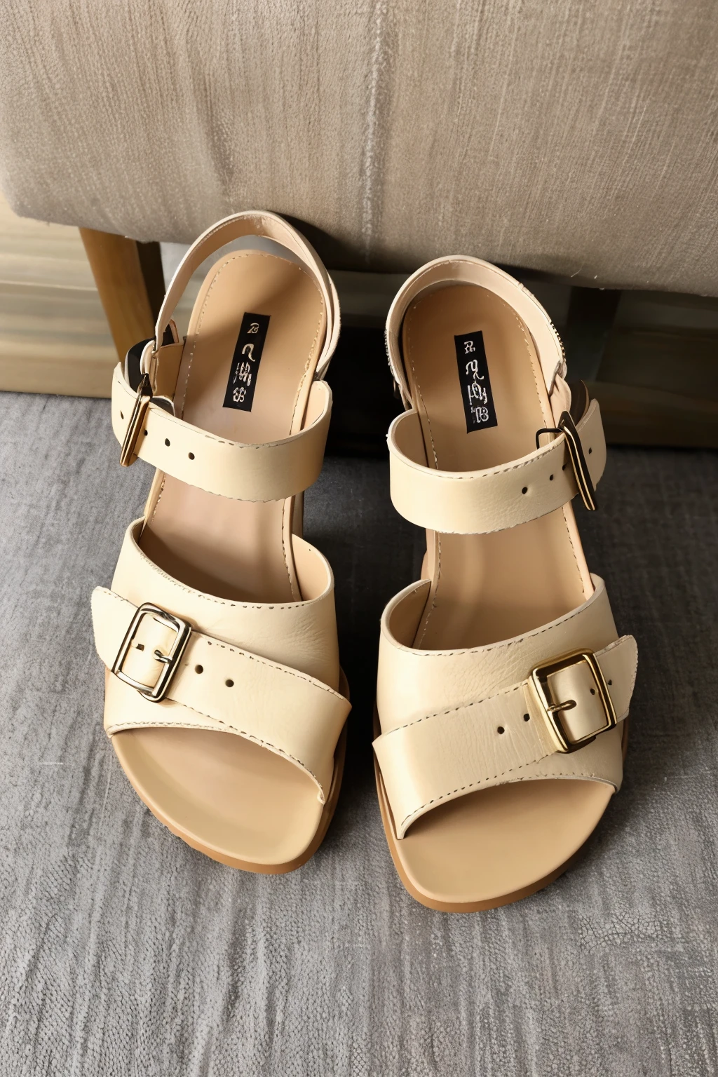 sandal is unisex, has rubber sole, Polyurethane foam insole with fabric covering , Synthetic Leather upper straps and Zinc Alloy Buckle, Available in neutral colors, like black, brown or beige, to fit any style.