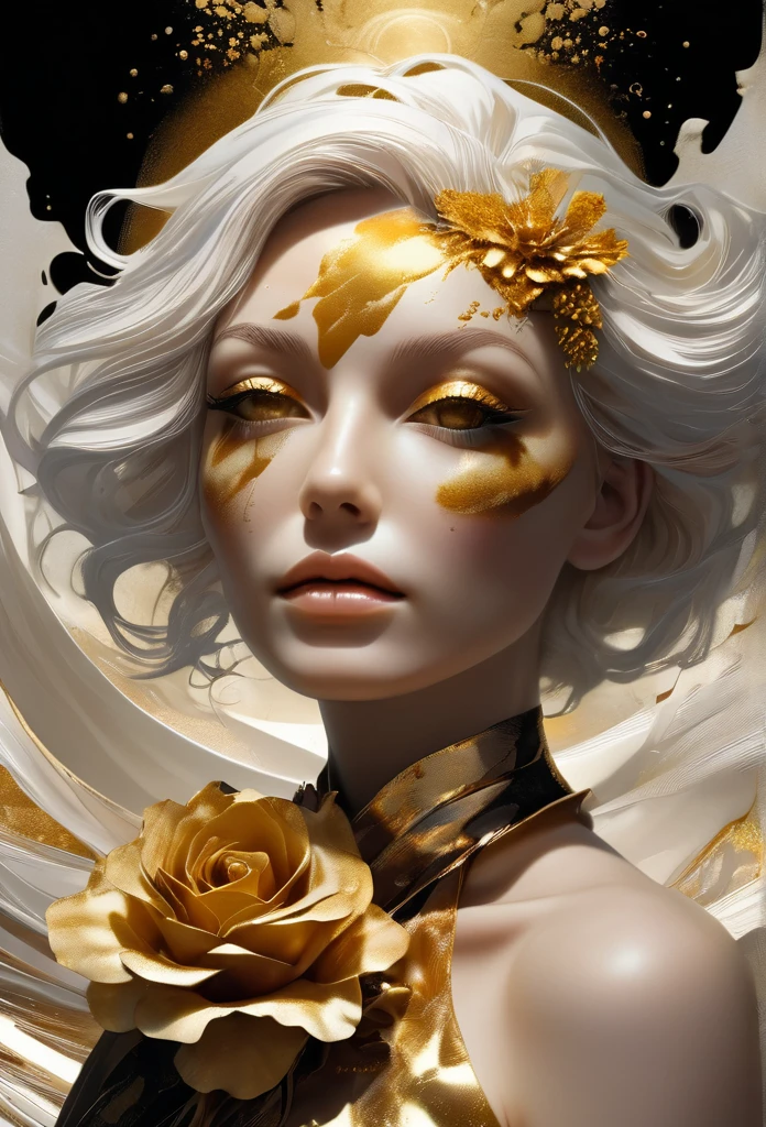 golden, ultra detailed artistic abstract photography of geometrical woman face, Beautiful white rose flower on the seashore, sunny day, white cumulus clouds, detailed symmetric circular iris, shattered paper fragments, natural body posture, art by alberto seveso, by guy denning, by johannes itten, by russ mills, by gustav klimt, Symmetrical, abstract art style, intricate complex watercolor painting, sharp eyes, Digital painting, color explosion, radiance, colorful, Concept art, volumetric lighting, metallic reflections, 8k, by artgerm, Trending on Artstation, 16k resolution, 300 dpi, 600 dpi, 4k, Contest winner, High definition, golden eyes
, detailed, realistic, 8k uhd, high quality