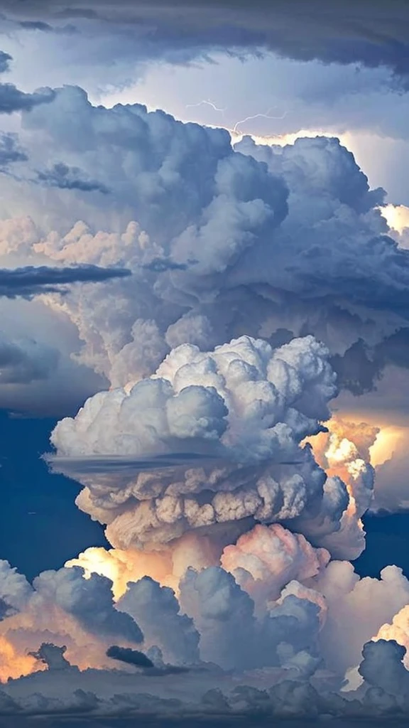Cumulonimbus clouds, thunder, lots of strong lightning, big cumulonimbus clouds, natural threat