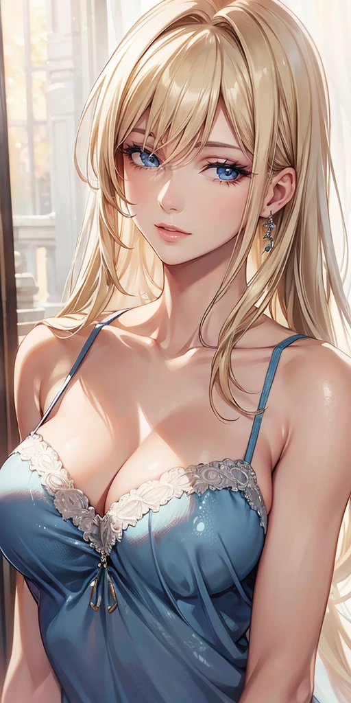Realistic, Elegant mature woman, blue eyes, blonde hair, soft light, high detailed, 4k resolution, high quality, beautiful cg