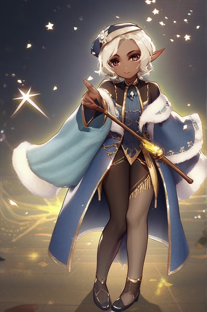 ((Лучшее качество)), ((шедевр)), (подробный), A dark-skinned elf magician masturbates with a wand