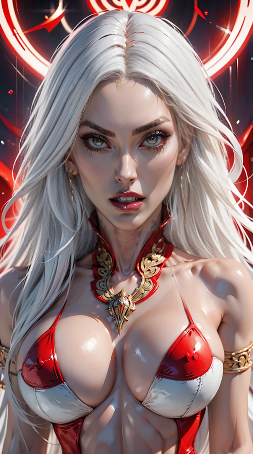 (megan fox:1.25), (muscular:1.5), (full body view:1.25), (pale skin, white hair, red eyes:1.46), (vampirella outfit:1.1),(very muscular bodybuilder girl:1.25), (huge upper body:1.25), (narrow hips:1.0), long hair, (huge muscular arms:1.5,), (10-pack abs:1.4), (large breasts:1.25), (horror:1.0), (esoteric:1.1), (solo:1.4), (dynamic angle:1.0), (cowboy shot:1.0), thin legs, Realistic, Very detailed face and eyes, (masterpiece:1.1), (best quality:1.1), (ornate:1.1), (beautiful girl face:1.25)