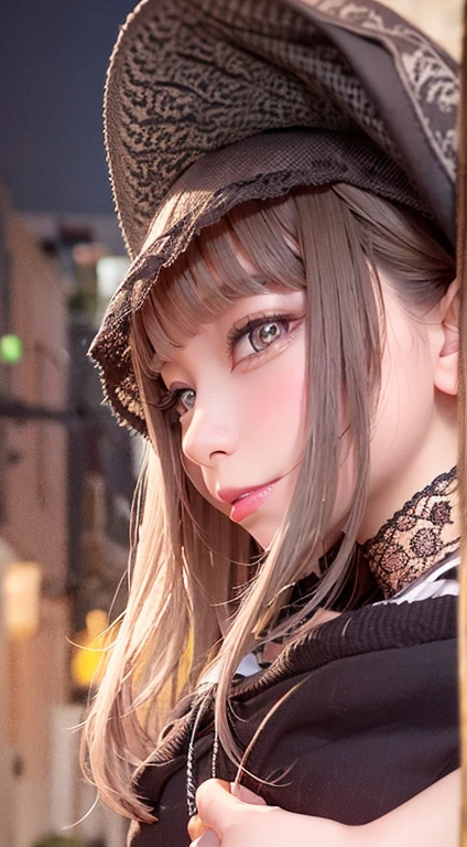 One beautiful girl, Very beautiful detailed face, Laugh shyly, Small breasts, Deep valley:0.8), (Oversized full zip hoodie:1.3), (Grey tartan check pleated skirt), (Knee-high boots), (garter belt), (break), (Lift the hem of your skirt yourself:1.3), (Lift up your skirt yourself:1.3), (Lace panties, Showing panties:1.3), Hime cut hair, (Beautiful Face:1.2), high quality, Realistic, Very detailed CG 統合 8k 壁紙, Very detailed, High-resolution RAW color photos, Professional photography, Realistic portrait, Cinematic Light, Beautiful details, Super detailed, Attention to detail, (((Bokeh))), Depth of written boundary, illumination, Neon Street, Super stylish lighting, Halloween Night, Pumpkin lantern