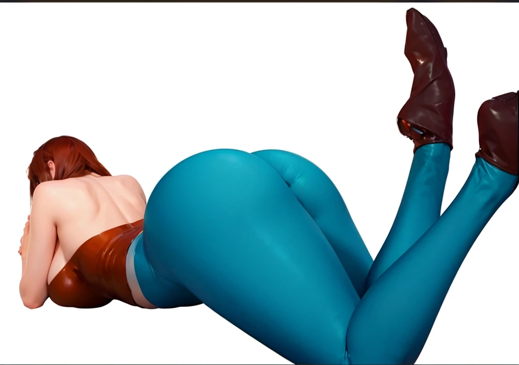 (photorealistic:1.4), (masterpiece, sidelighting, finely detailed beautiful eyes: 1.2), masterpiece*portrait, realistic, 3d face, good photo, 4k, high quality, high resolution, hyper detail, realistic, reality, smooth graphics, realistic sexy wears, 3D, best resolution, sexy, good contrast, perfect shading, realistic skin texture, finely detailed, dramatic lighting, realistic lighting, amazing shadows, sexy and hot, huge breasts about to burst, huge butts, thicc thighs, everything she wears is tight, shiny and skinny, , shiny hair, extreme shiny skin, tight skinny shiny latex long pants. back view, lying on stomach