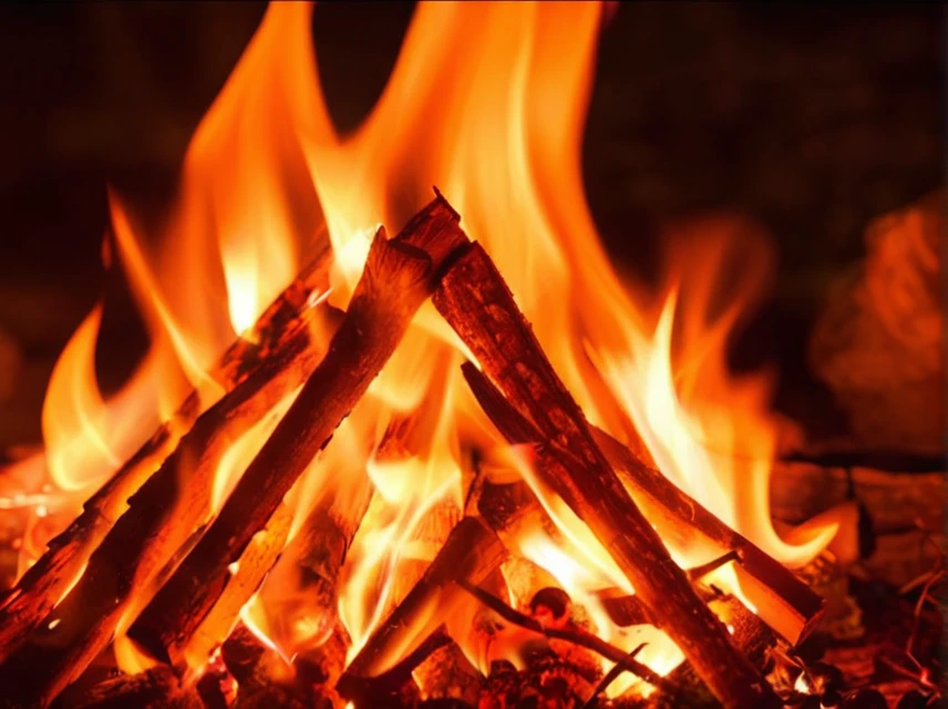 Create a realistic video of a campfire in a forest setting. The fire should be vibrant, with flames dancing and casting warm, flickering light. Include sounds of crackling wood and occasional sparks. Surround the fire with natural elements like trees and rocks, and ensure the scene feels immersive and tranquil. The video should be 10 minutes long, focusing on the soothing and mesmerizing aspects of the fire.