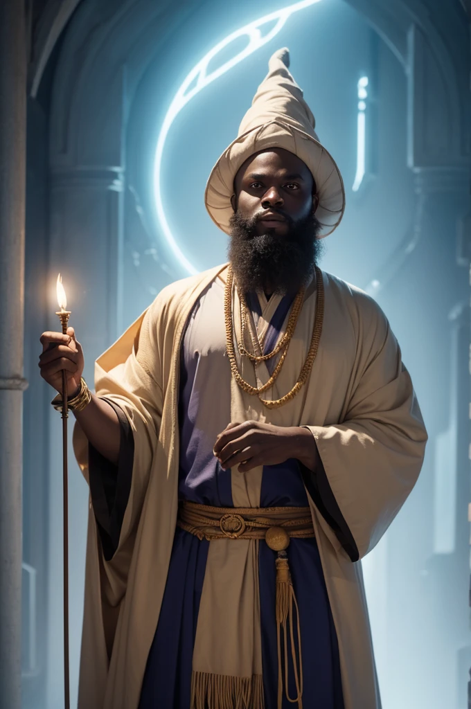 Create an omolu-inspired human wizard