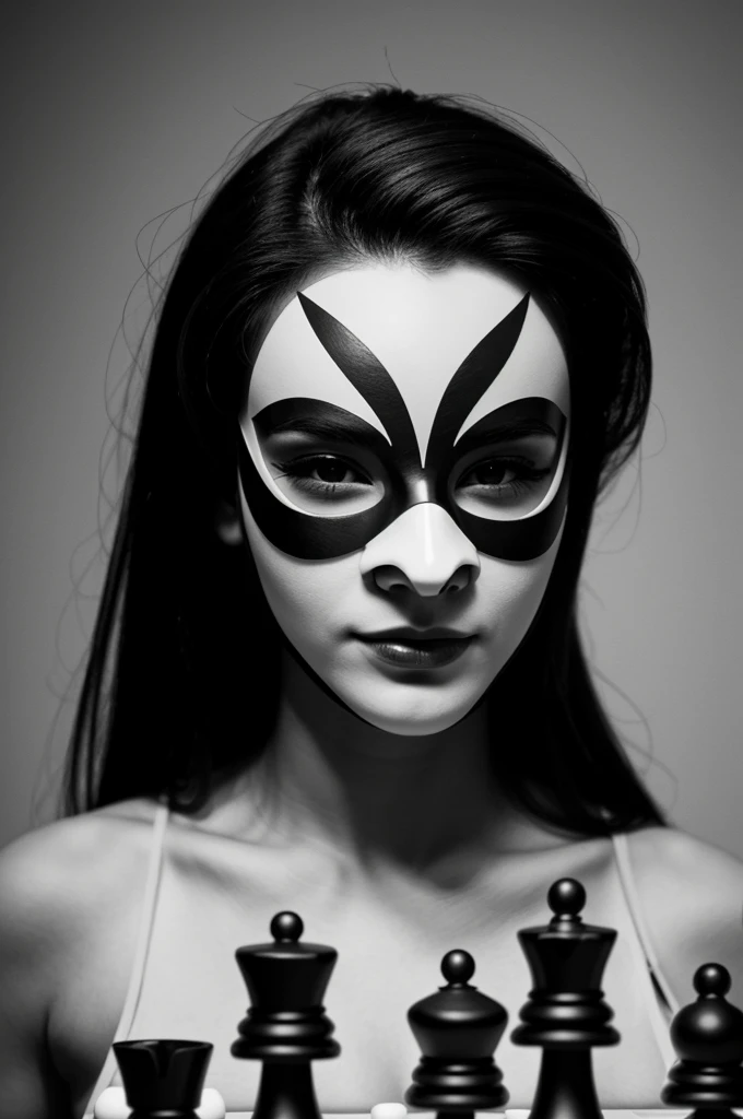 Fighter with black and white chess style mask