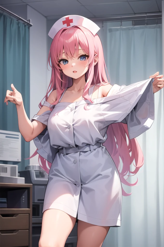infirmary, curtains, 1girl, nurse, white dress,, masterpiece, best quality, highly detailed