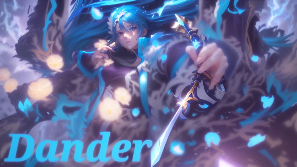 a close up of a person holding a sword in front of a blue background, wanderer, anime wallaper, wonder, soul hoarder!!!, art render, renderer, thunder, made with anime painter studio, cgrender, highly rendered!!, hd anime wallaper, with index finger, flying anime esper, rendered, by Kanbun Master, render amazing