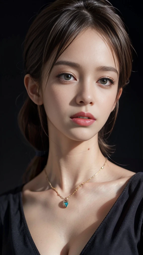 ((masterpiece:1.4)、(Highest quality:1.4)、(Realistic:1.7))、Masseter muscle area:1.4、pretty girl、Portrait Photography、Close-up photo、Upper body photo shoot、Beautiful expression、Resistance、Dark Background、Tight waist、ponytail、RAW Photos、Red lips、choker:1.4、necklace:1.4、耳Nipple Ring:1.4、1 Screen Display、