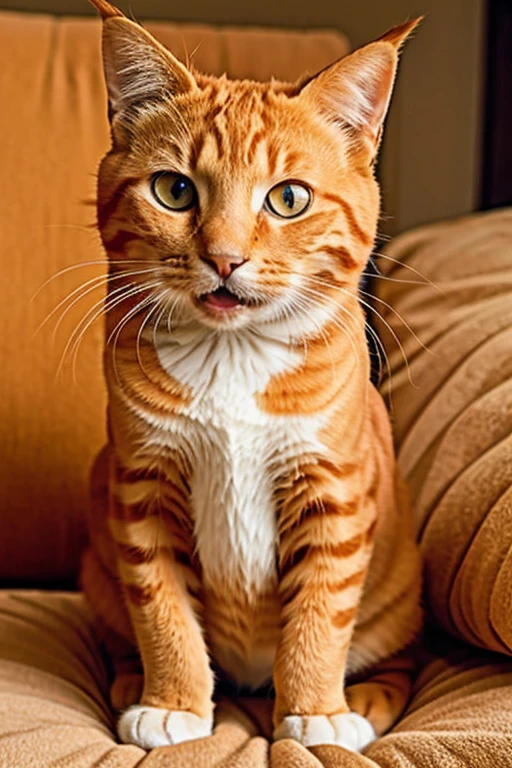 orange cat talking with open mouth