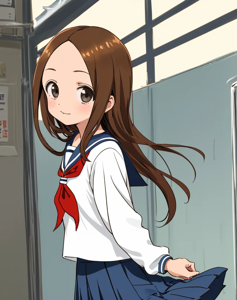 aatakagi, long hair, sailor collar, red neckerchief, sailor shirt, white shirt, long sleeves, pleated skirt, blue skirt