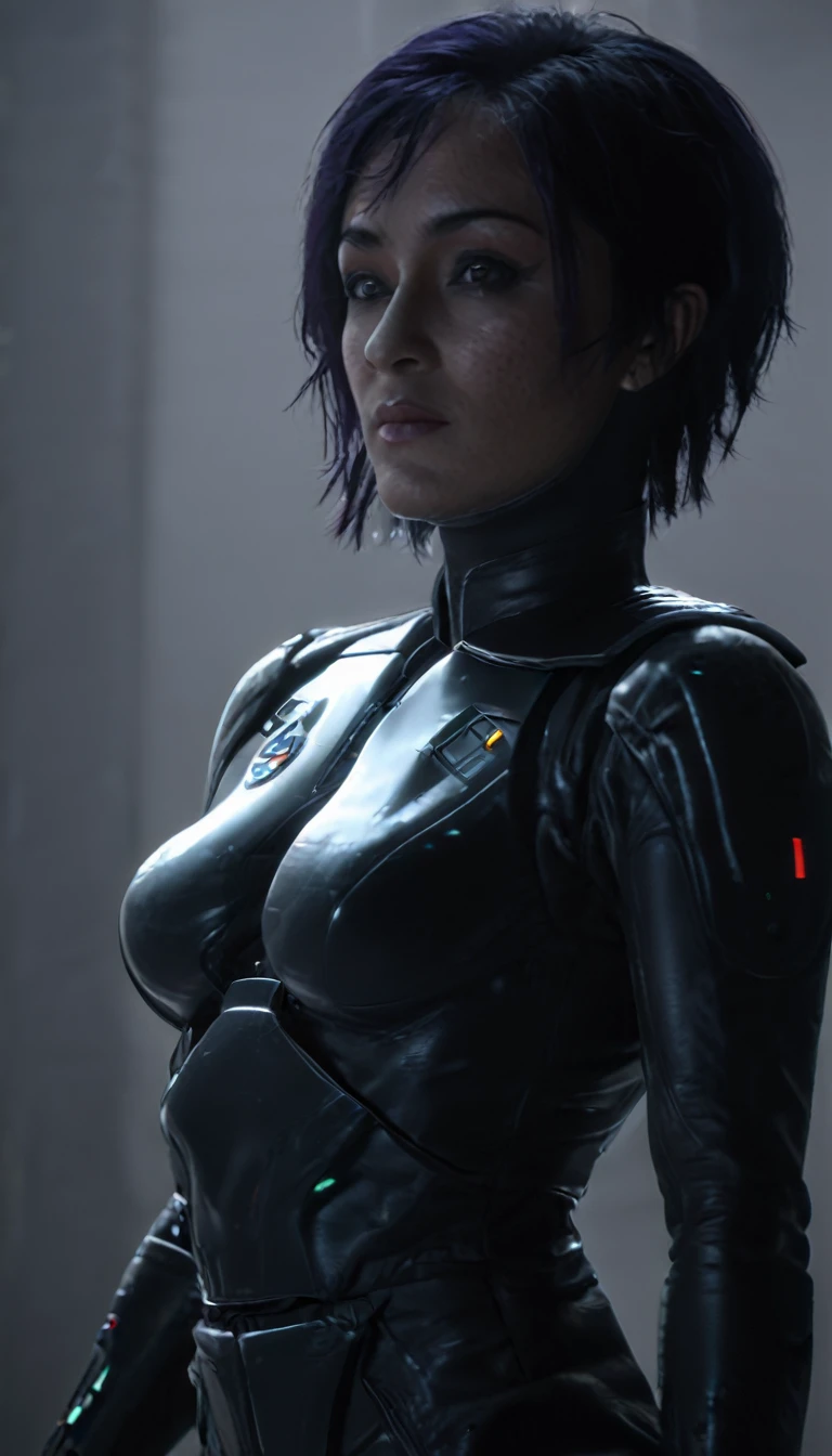 professional 3d model Cinematic scene, sabine wren, HUGE BREASTS, Ghost in the Shell, detailed background, masterpiece, best quality, high quality, highres, absurdres . octane render, highly detailed, volumetric, dramatic lighting