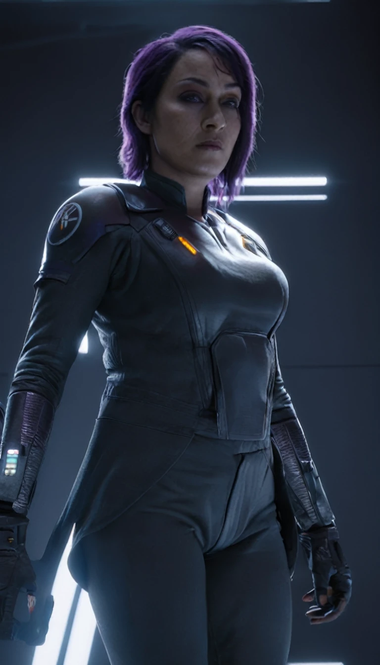 professional 3d model Cinematic scene, sabine wren, HUGE BREASTS, Ghost in the Shell, detailed background, masterpiece, best quality, high quality, highres, absurdres . octane render, highly detailed, volumetric, dramatic lighting