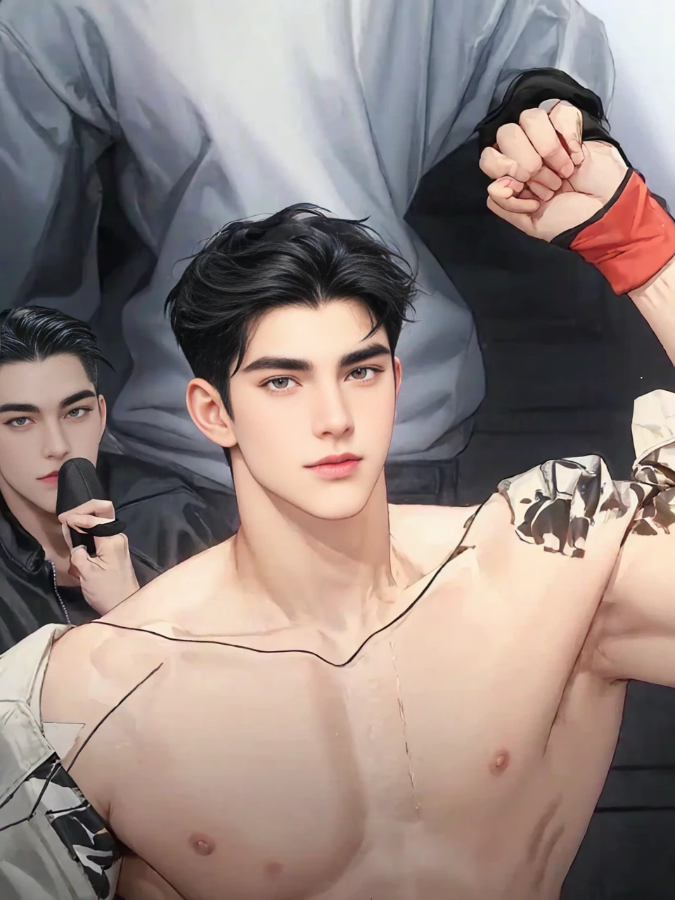 masterpiece, 1boy, adult, handsome, black hair, undercut hair, perfect face, detailed eyes and face, black eyes, clean shaved, muscular, capturing a rural atmosphere, dynamic lighting, unreal engine 5, jacket