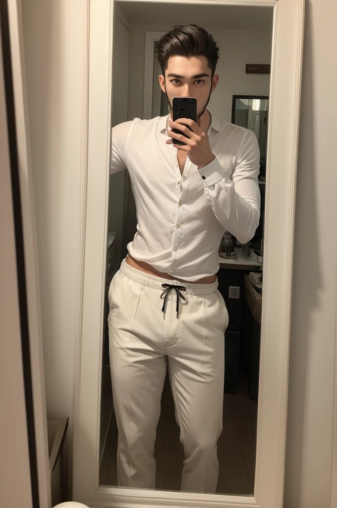 Handsome man taking photo in the mirror