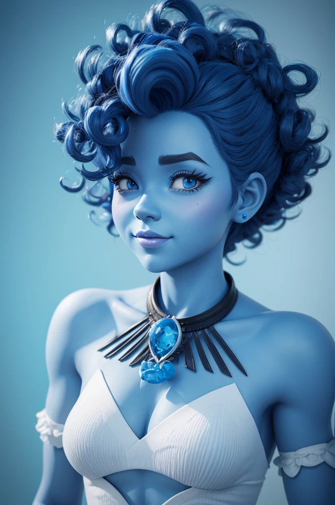 Fun character with blue skin and curly hair Disney style,Pee, 3d