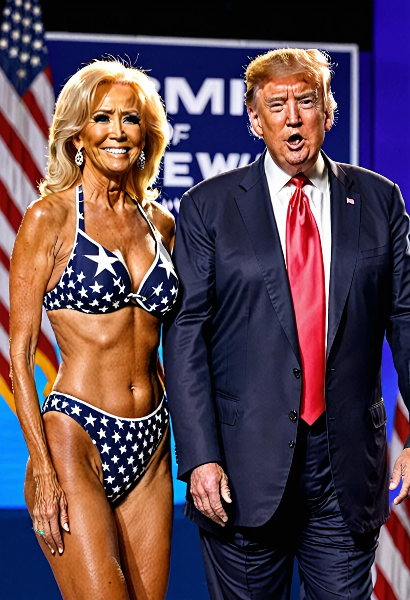 A swimsuit competition featuring Donald Trump and Joe Biden