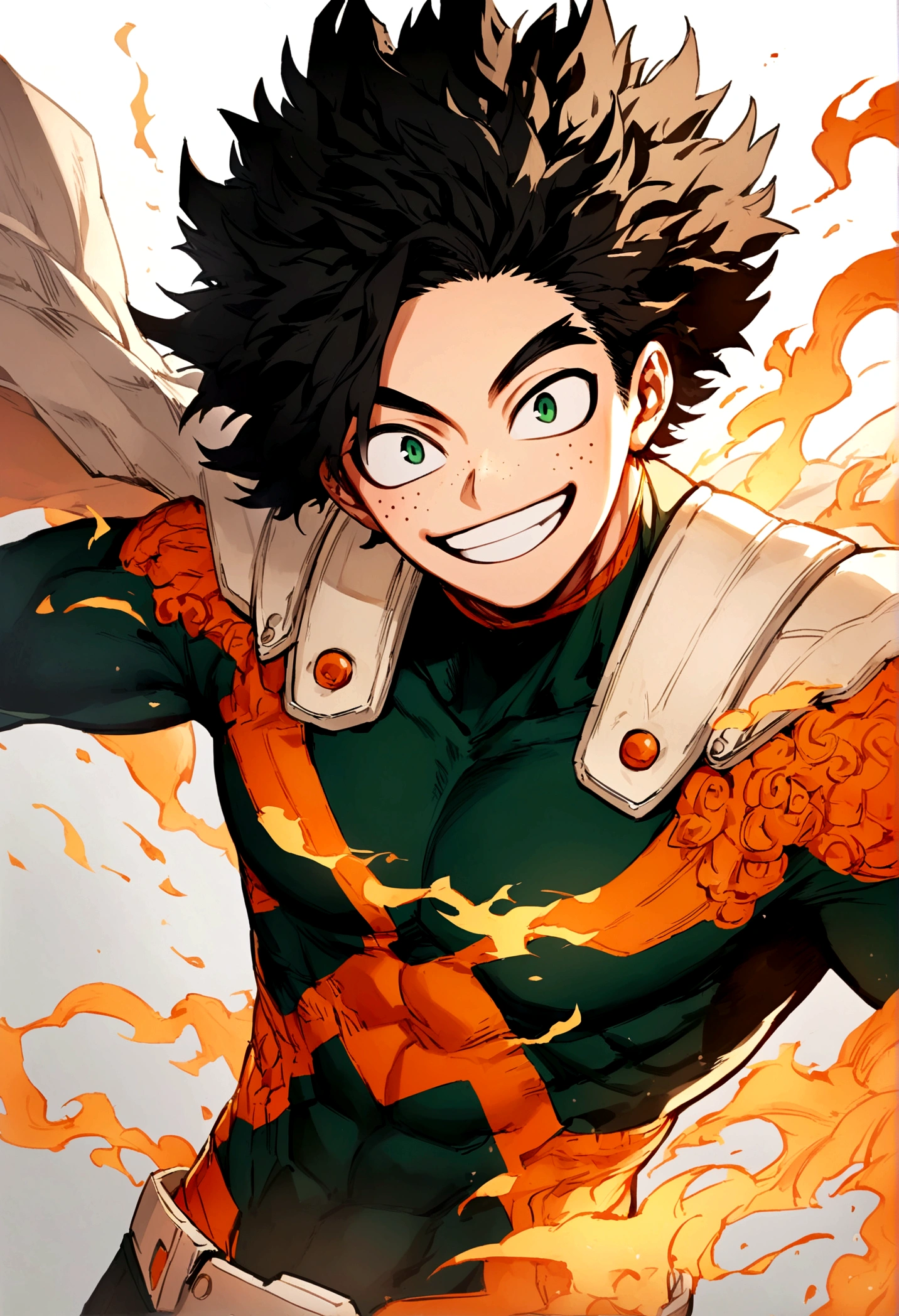 Endeavor, my hero academia, from front, super fine, bodysuits, lower body shot, middle-aged man, hunk, looking down and mouth wide open with shocked face, crotch grab, crotch squeeze,