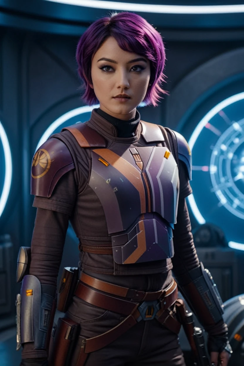 cinematic photo sabine wren wearing armor at observatory. 35mm photograph, film, bokeh, professional, shot by david lachapelle, 4k, highly detailed