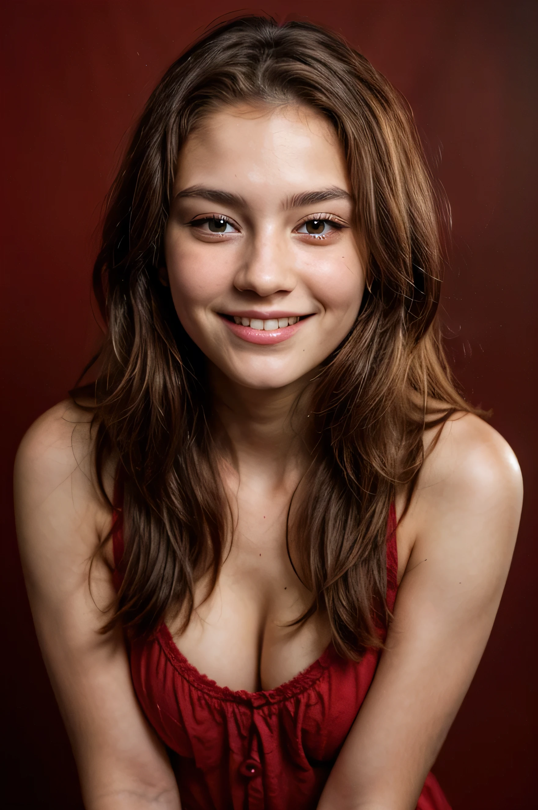 歳 , Linda, face perfect, gorgeous face, beautiful smiling, with red background