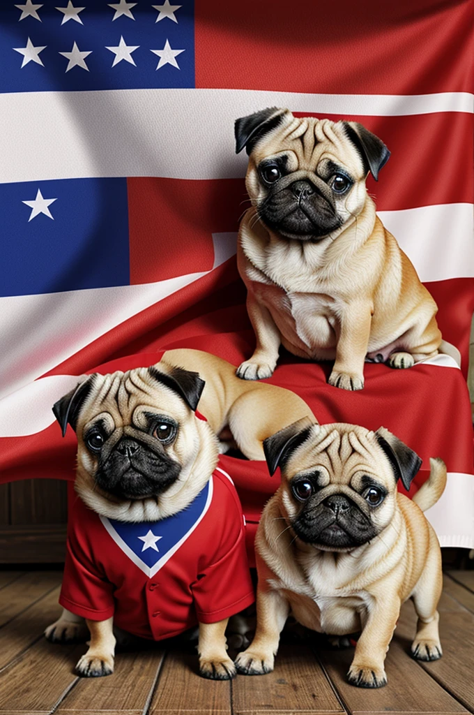 pug dogs with the flag of chile