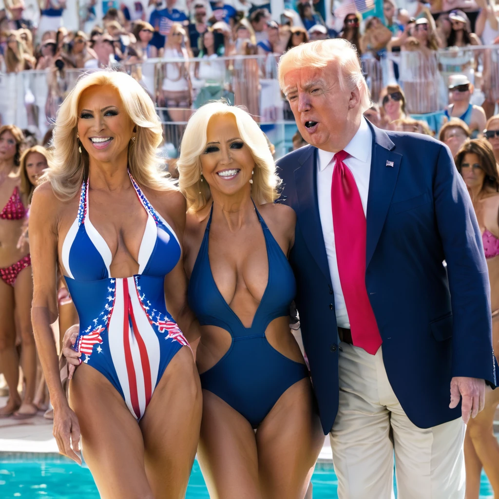 A swimsuit competition featuring Donald Trump and Joe Biden