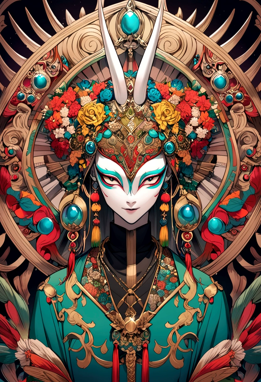a rapper with locks and a mask of a white oni
