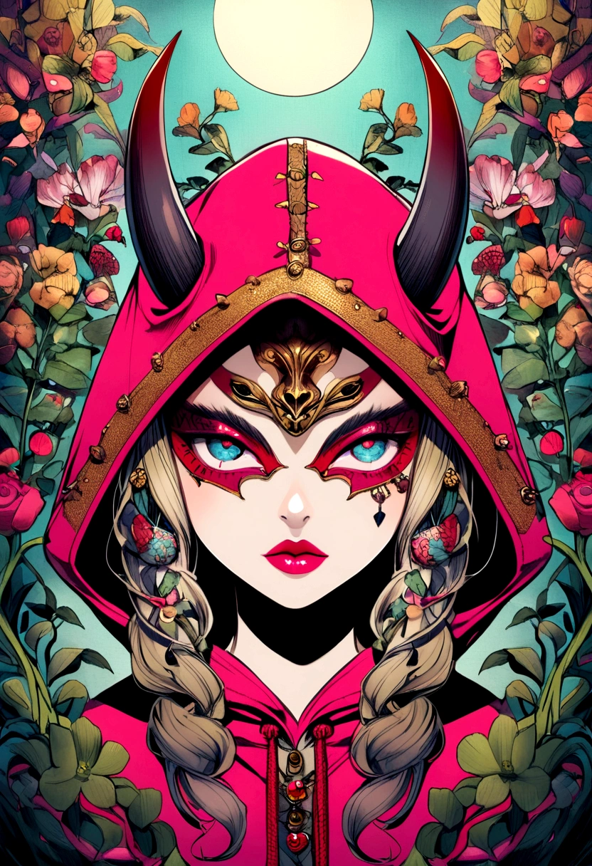 a rapper with locks and a mask of a oni and a sweet hood