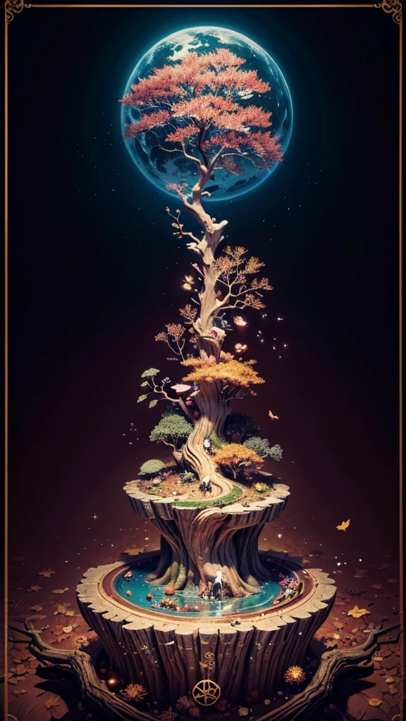 circular tree,four seasons,spring,summer,autumn,winter,leaves,roots,branches,trunk,ornate border,decorative,digital illustration,artwork,movement,time,swirling background,dark background,vibrant colors,natural,life cycle,growth,change,nature,life,peace,harmony,spirituality,symbolism,digital art,illustration,painting,graphic design,art,design,digital media,online art,visual art,fine art,fantasy