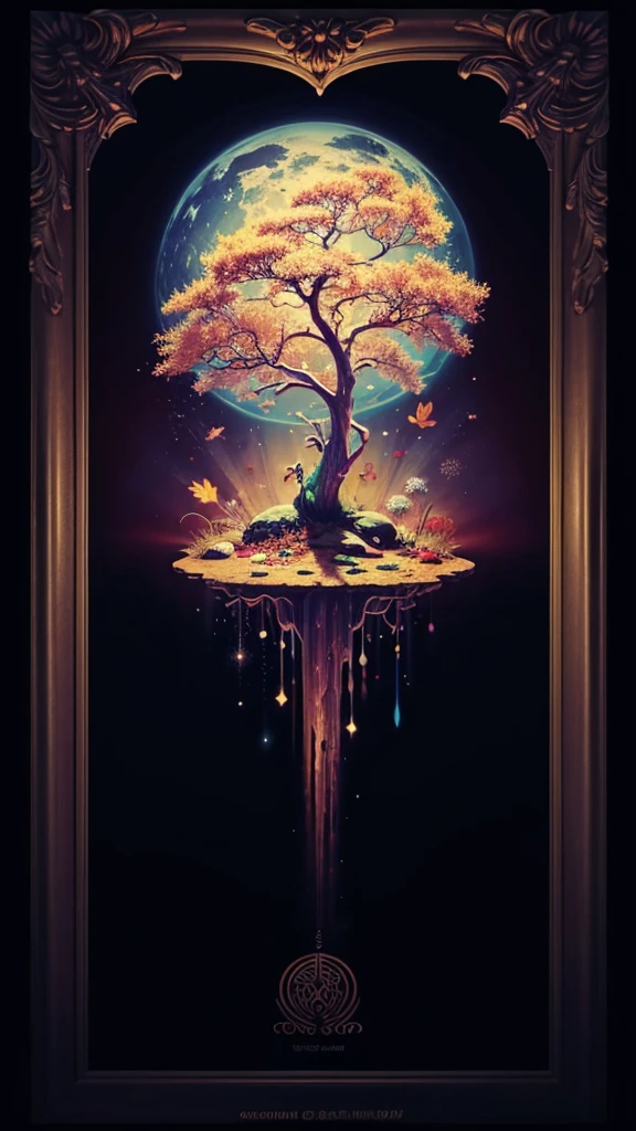 circular tree,four seasons,spring,summer,autumn,winter,leaves,roots,branches,trunk,ornate border,decorative,digital illustration,artwork,movement,time,swirling background,dark background,vibrant colors,natural,life cycle,growth,change,nature,life,peace,harmony,spirituality,symbolism,digital art,illustration,painting,graphic design,art,design,digital media,online art,visual art,fine art,fantasy