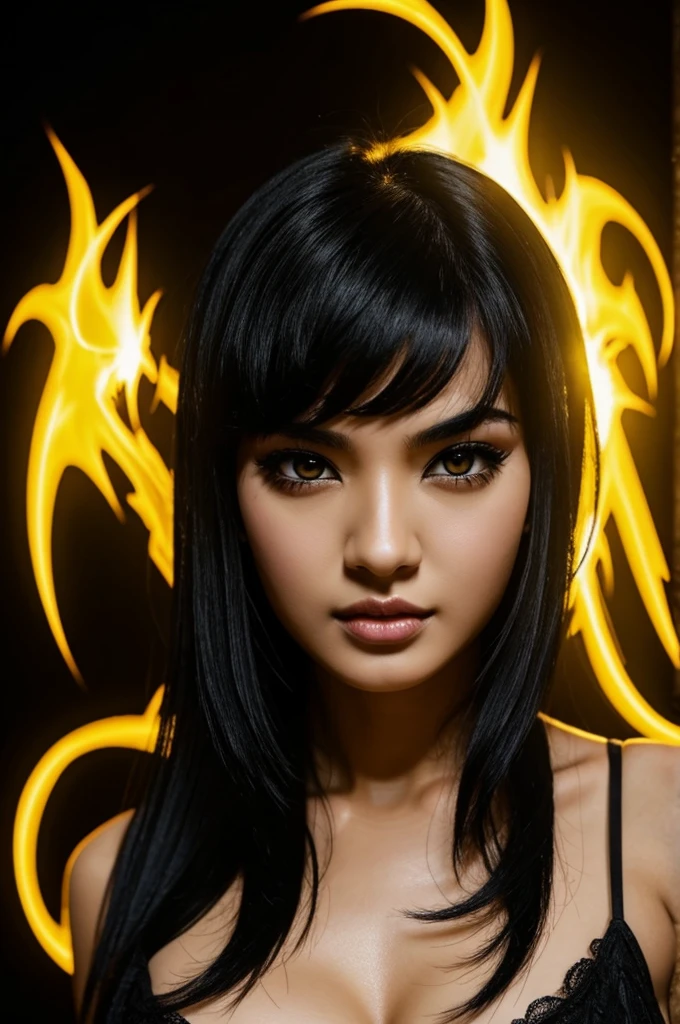 creates a sexy black-haired, yellow-eyed semi-demon woman