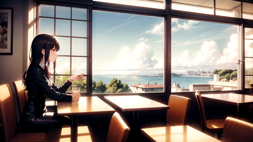 Cafe with a view and a girl
