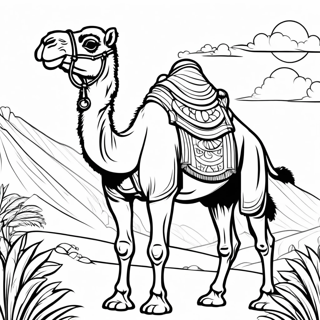 a cute camel, Cartoon, ,coloring book, Coloring bookAF,