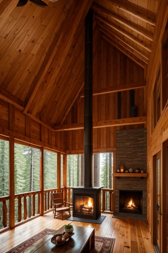 Cabin in the woods with fireplace
